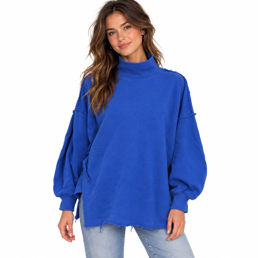 We The Free People Pullover Sweatshirt Blue Long Sleeve Oversized Mock Neck XS